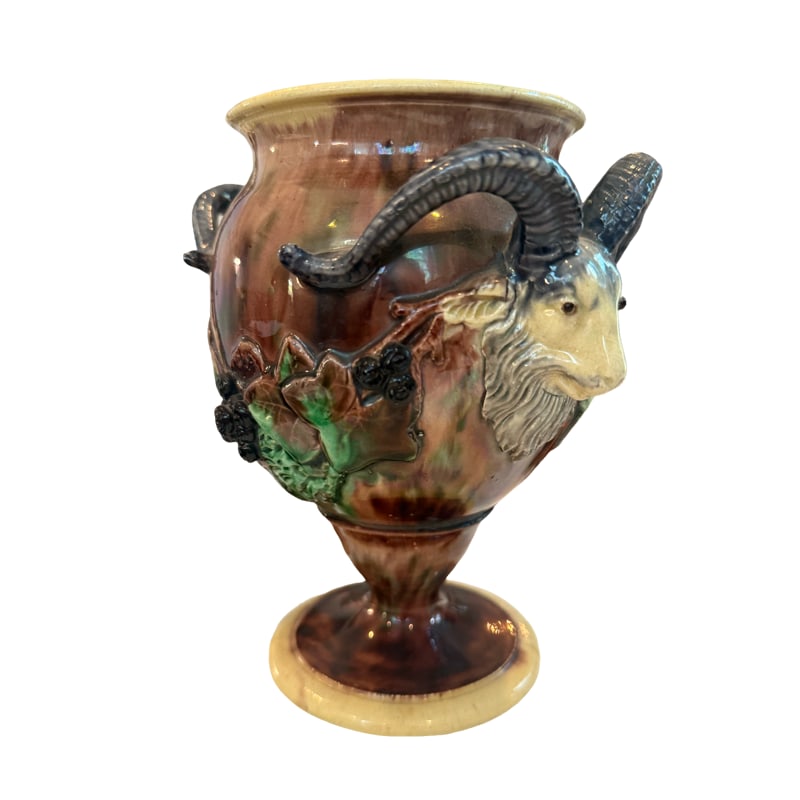 Thomas Victor-Sergent Majolica Vases with Grapes and Rams Head Circa 1880 (1 of 6)