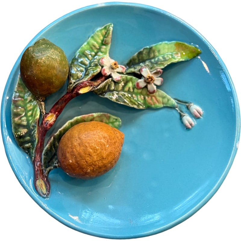 Menton Majolica French, A Piere Gentil: Menton Majolica French, A Piere Gentil. Lemon and Lime Measurements: 9"Wide x 1"H **OUT OF HOUSE SHIPPING on this lot, we recommend Pak Mail 843-849-0310 info@charlestonshipping.com or PostNet 843-849