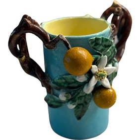 Antique Rare Menton Majolica Cup / Mug / Vase - Signed 'Perret - Gentils'