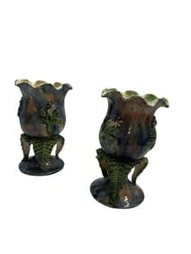 Majolica Palissy Vases With flowers Thomas Sergent, -A Pair