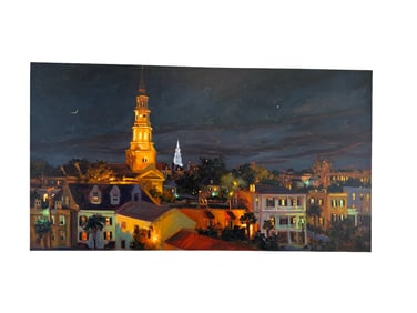 Charleston Artist JENNIFER SMITH ROGERS "The French Quarter" Oil On Linen 26"x48"