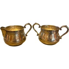 Towel Sterling Silver Creamer and Sugar Set