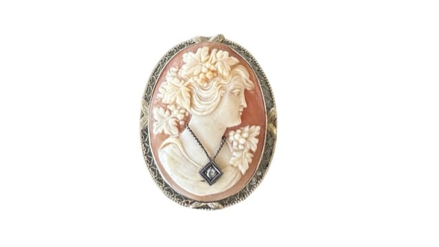 ANTIQUE 1920 ART DECO 14K WHITE GOLD CAMEO DIAMOND BROOCH PIN PENDANT (1 of 7)