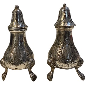 Antique Schofield Sterling Silver Elizabeth Tudor Hammered Salt and Pepper Shakers
