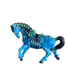 Antique Chinese Blue Porcelain Horse Majolica