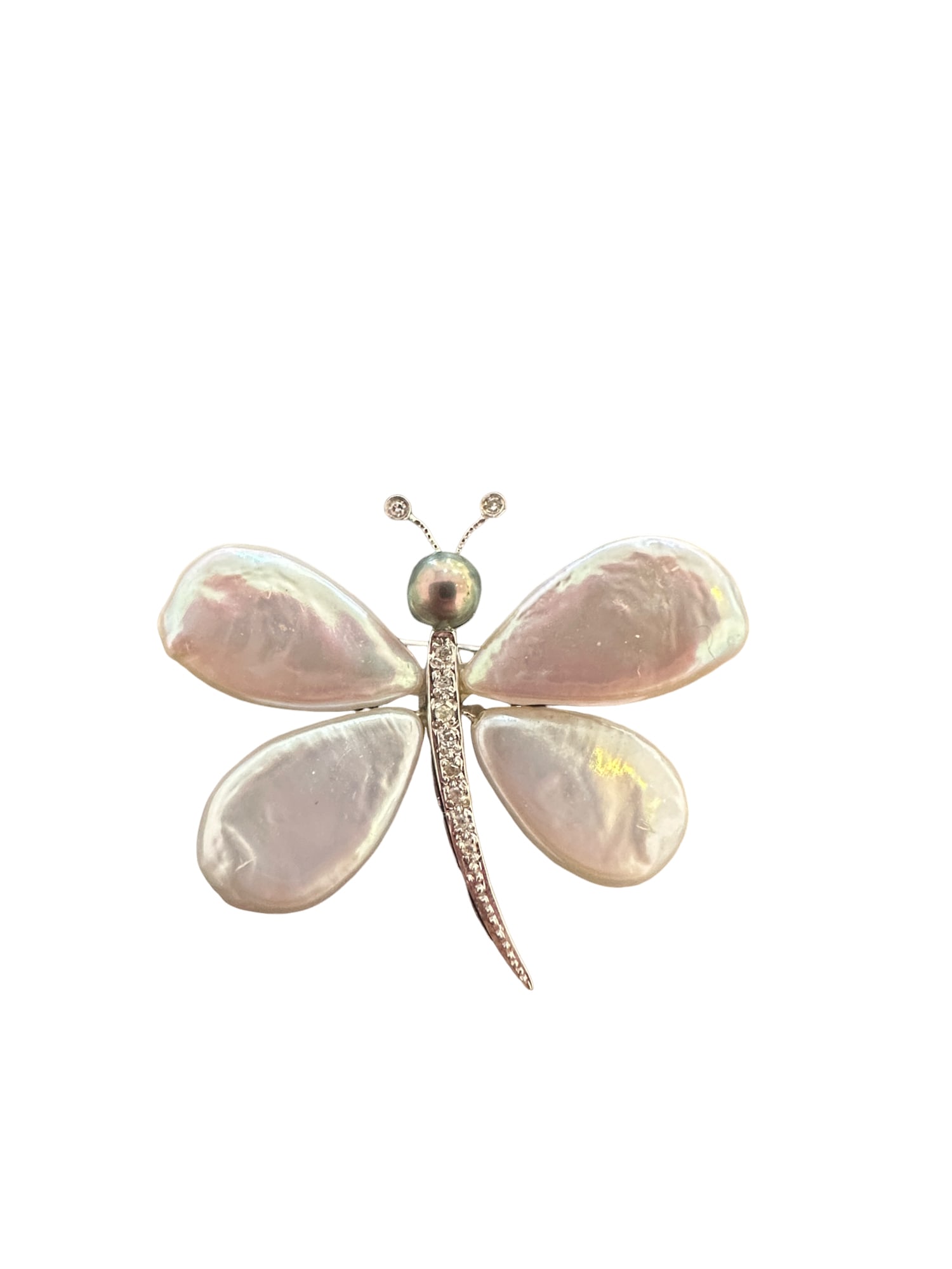 14k mother of pearl and diamonds dragonfly broach/pendant (1 of 5)