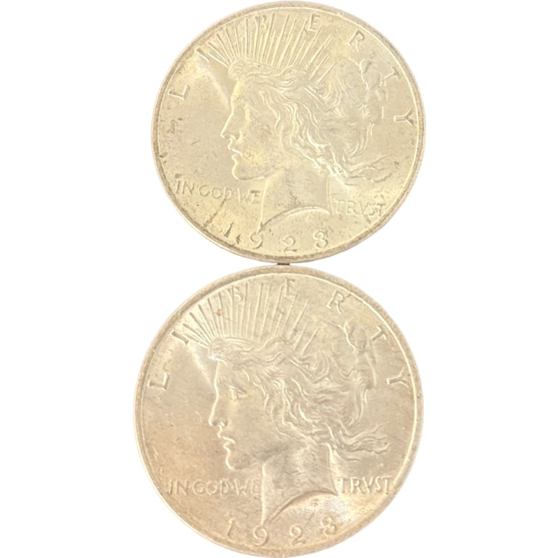 Lot of Two Peace Silver Dollar Coins - 1923 No mint marks (1 of 2)