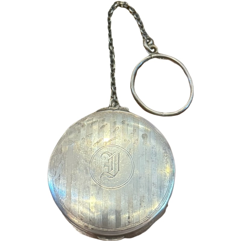 Antique Sterling Silver Compact with Mirror on Chain Chatelaine (1 of 4)