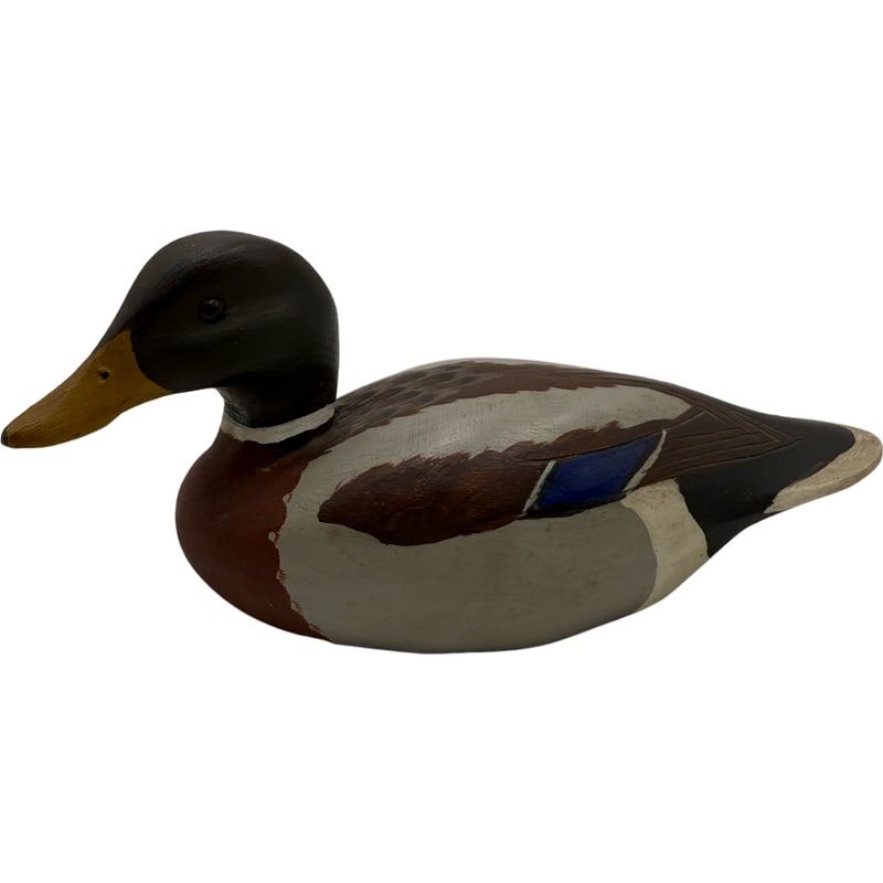Male Mallard Decoy by J.C. West: Male Mallard Decoy by J.C. West 4”H x 8.75”L **IN HOUSE SHIPPING WITHIN UNITED STATES