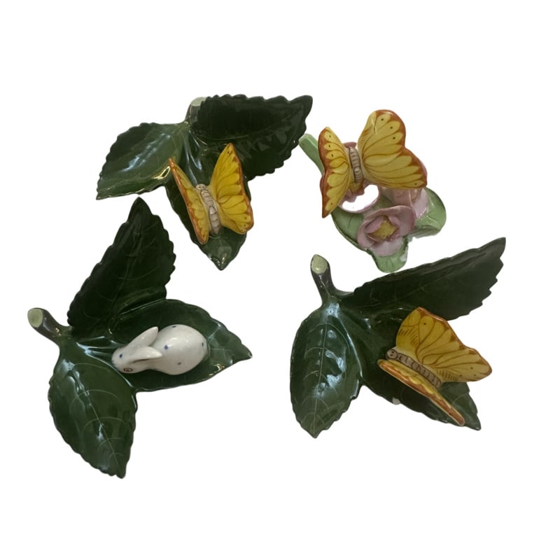 Collection of Herend Hvngary Porcelian Rabbit and Butterflies on Leaves: Collection of Herend Hvngary Porcelian Rabbit and Butterflies on Leaves Each is about 3 in. length In house shipping within the US