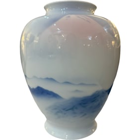 1970s Japanese Fukagawa Seiji Arita Porcelain Vase - "Red Mt. Fuji" Signed