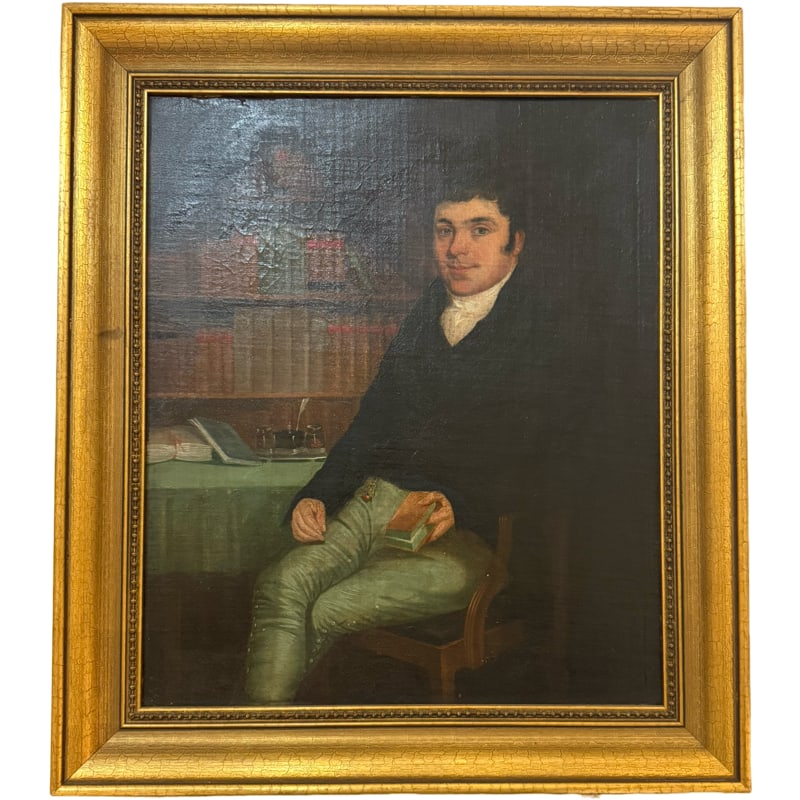 Antique Oil Painting Portrait of Young Man: Incredible oil painting of a portrait of young man. wonderful frame Measurements w frame: 21"L x 23.75"H x 1.75"D **OUT OF HOUSE SHIPPING on this lot, we recommend Pak Mail 843-849-0310 info@charlesto