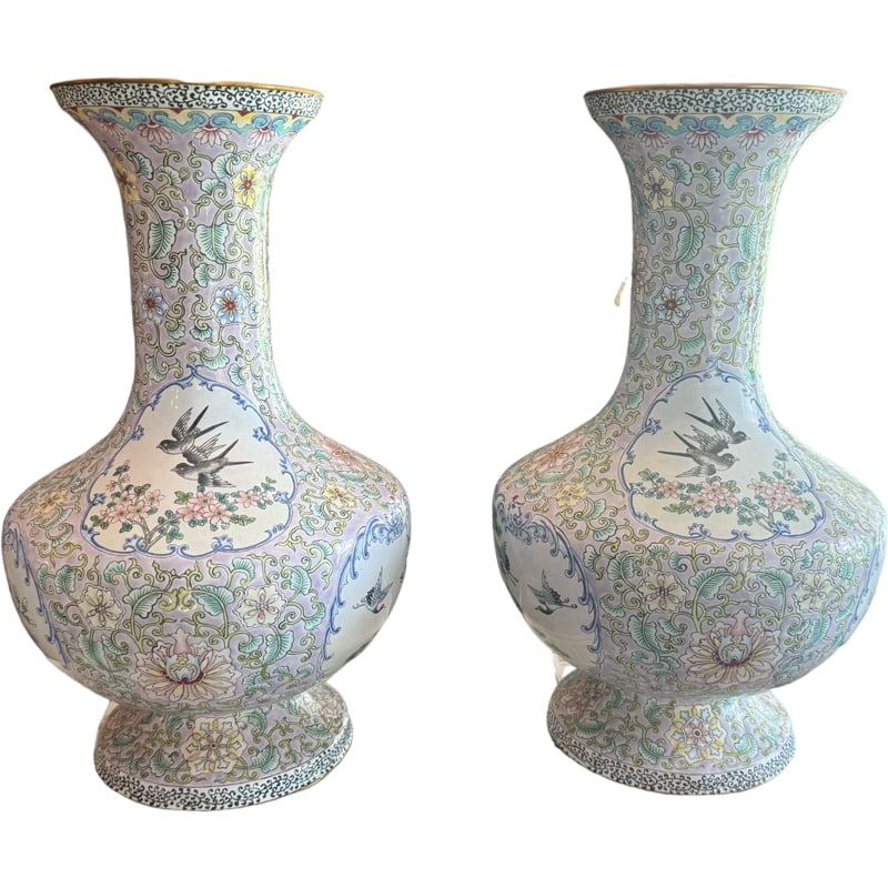 Pair of Vintage Chinese Enamel Vases