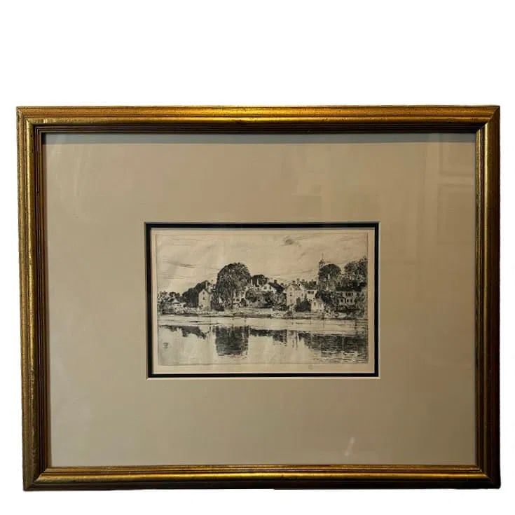 The Chimneys Original Etching By Childe Hassam: The Chimneys Original Etching By Childe Hassam Frederick Childe Hassam was an American Impressionist painter, noted for his urban and coastal scenes. Along with Mary Cassatt and John Henry Twachtman,