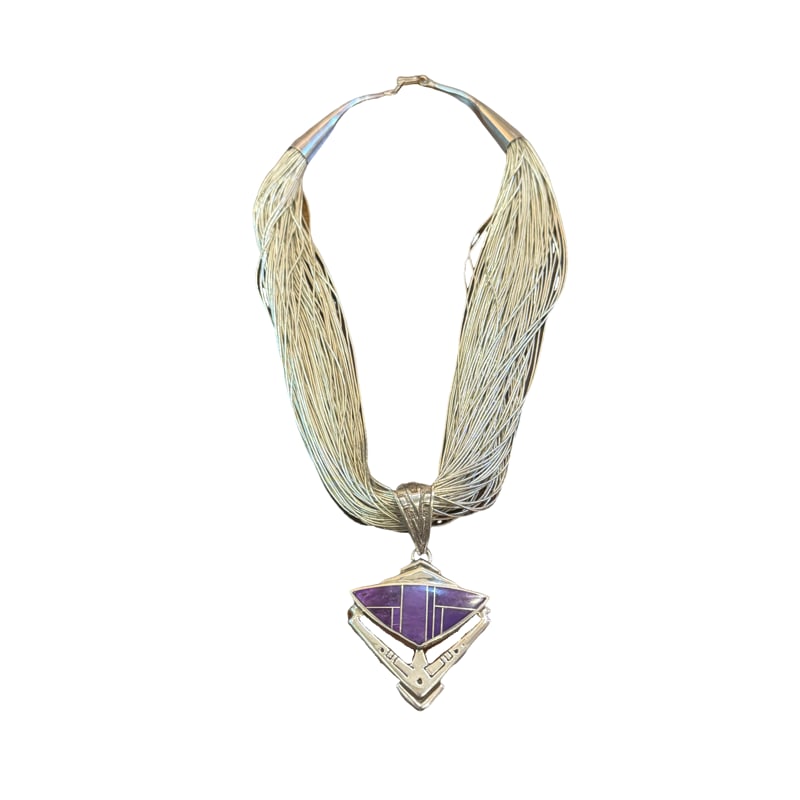 Ray Tracey Navajo Sterling Silver Pendant Arrow Head on Sterling Silver Necklace: Ray Tracey Navajo Sterling Silver Pendant Arrow Head on Sterling Silver Necklace Length unclasped: 18.25” Weight: 104 grams from living estate of Betsy Havens **IN HOUSE SHIPPING WITHIN UNITED S