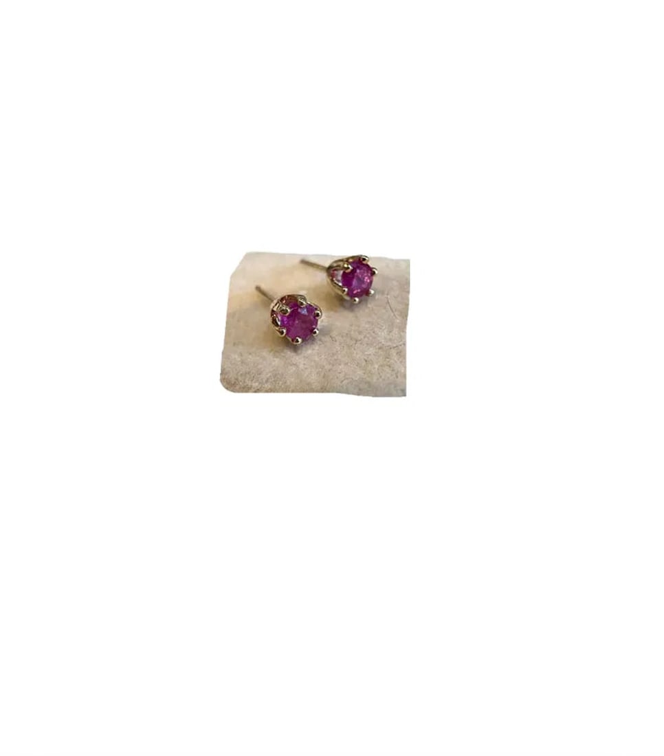 14K Gold Pink Ruby Stud Earrings (1 of 4)