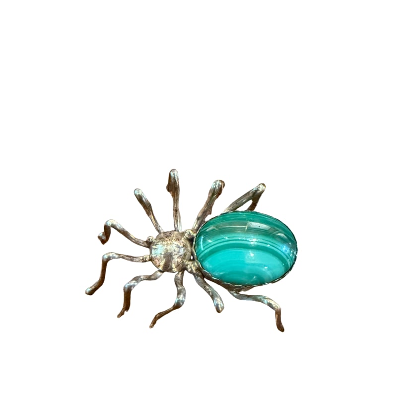 Vintage Silver and Malachite Spider Pin Brooch: Vintage Silver and Malachite Spider Pin Brooch Measurements: 1.75” L **IN HOUSE SHIPPING WITHIN UNITED STATES