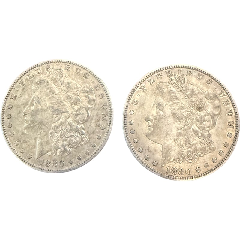 Two 1880 Morgan Silver Dollar Coins (1 of 2)