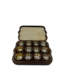 12 EARLY AMERICAN COIN SILVER FOOTED SALT CELLARS BEADED ON BASE