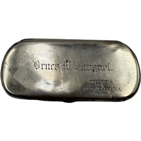 Sterling Silver Oval Eyeglass Case Engraved With Ravenel Coat Of Arms "Bruce W. Ravenel" Columbia SC