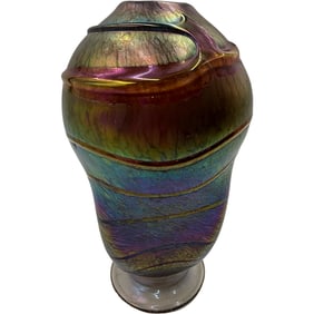 Vintage Brent Cox Iridescent Art Glass Vase 1989