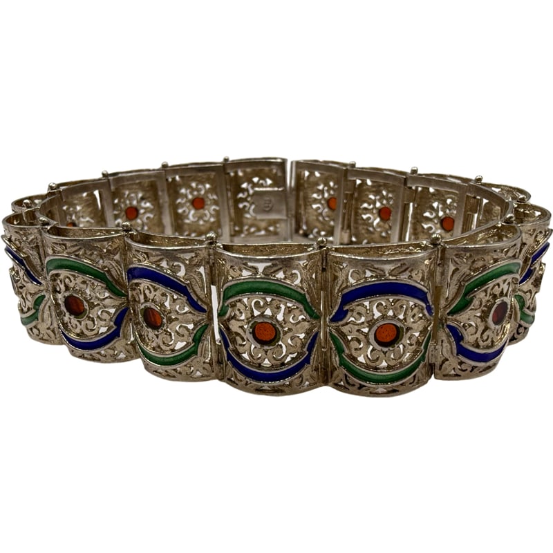 Sterling Silver Enameled Bracelet: Pretty Sterling Silver Enameled Bracelet 8" unclasped Weight: 33 grams **IN HOUSE SHIPPING WITHIN UNITED STATES