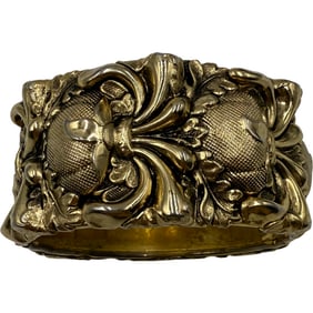 Stunning Vintage Whiting and Davis Co Botanical Gold Tone Bangle Bracelet