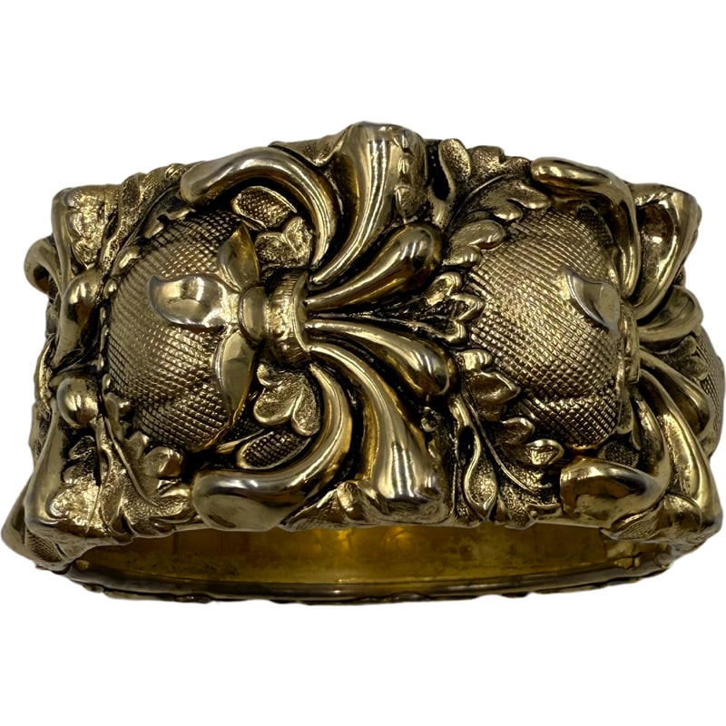 Stunning Vintage Whiting and Davis Co Botanical Gold Tone Bangle Bracelet (1 of 6)