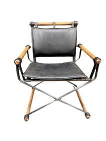 Vintage Cleo Baldon Style Oak & Wrought Iron X- Form Directors Chair