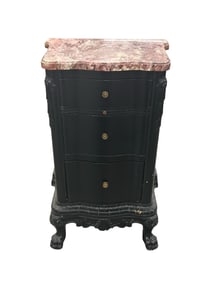 Antique Marble Top Ebonized Black Three Drawers side table