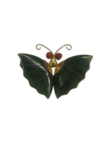 Vintage Green Jade Butterfly Pin Brooch