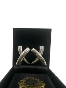 Vintage Mexico Solid 925 Sterling Silver X Kiss clip Earrings Modernist