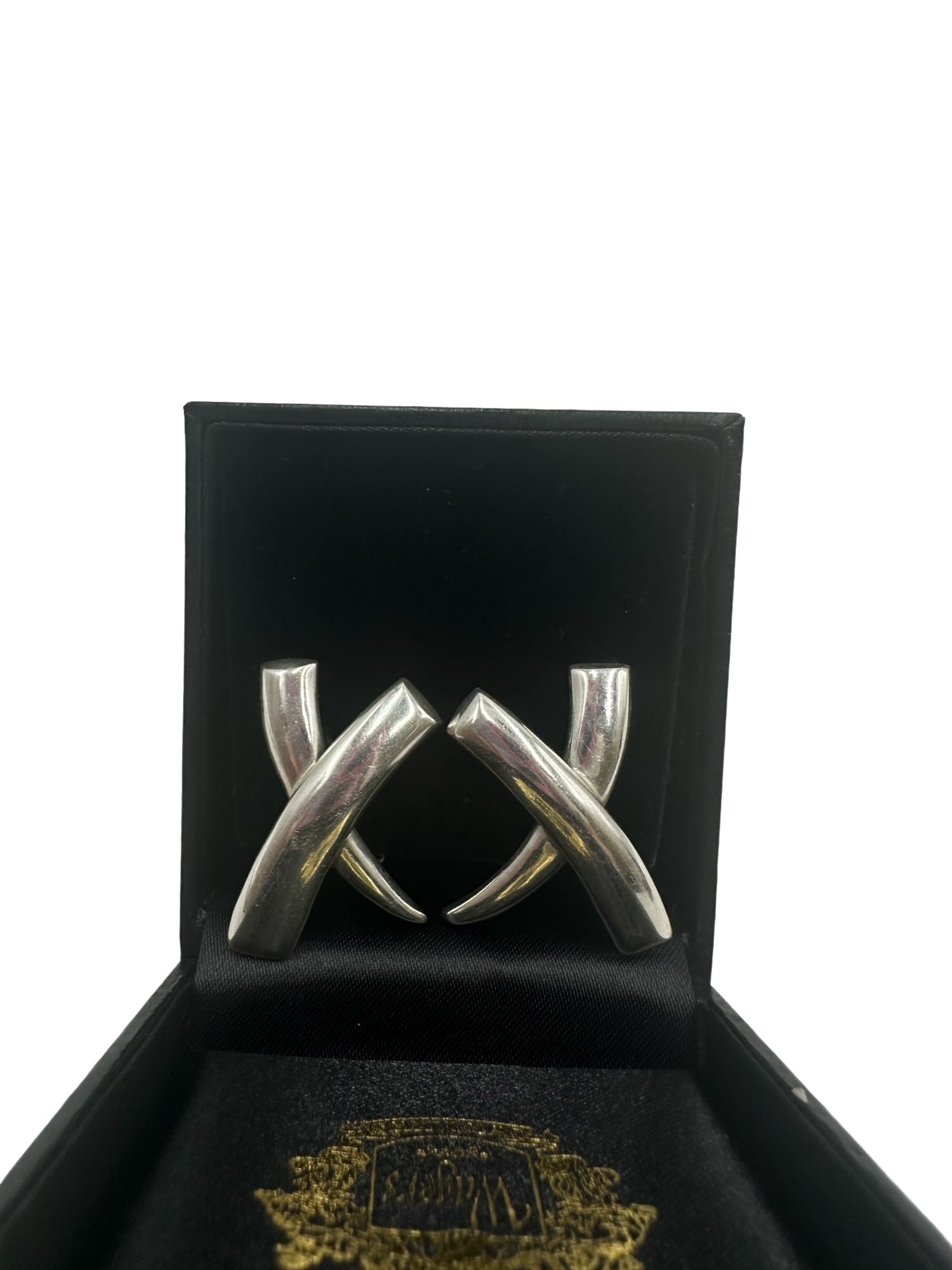 Vintage Mexico Solid 925 Sterling Silver X Kiss clip Earrings Modernist (1 of 6)