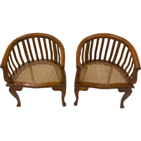 Pair of Barrel Back Cane Chairs by Bauer International Co