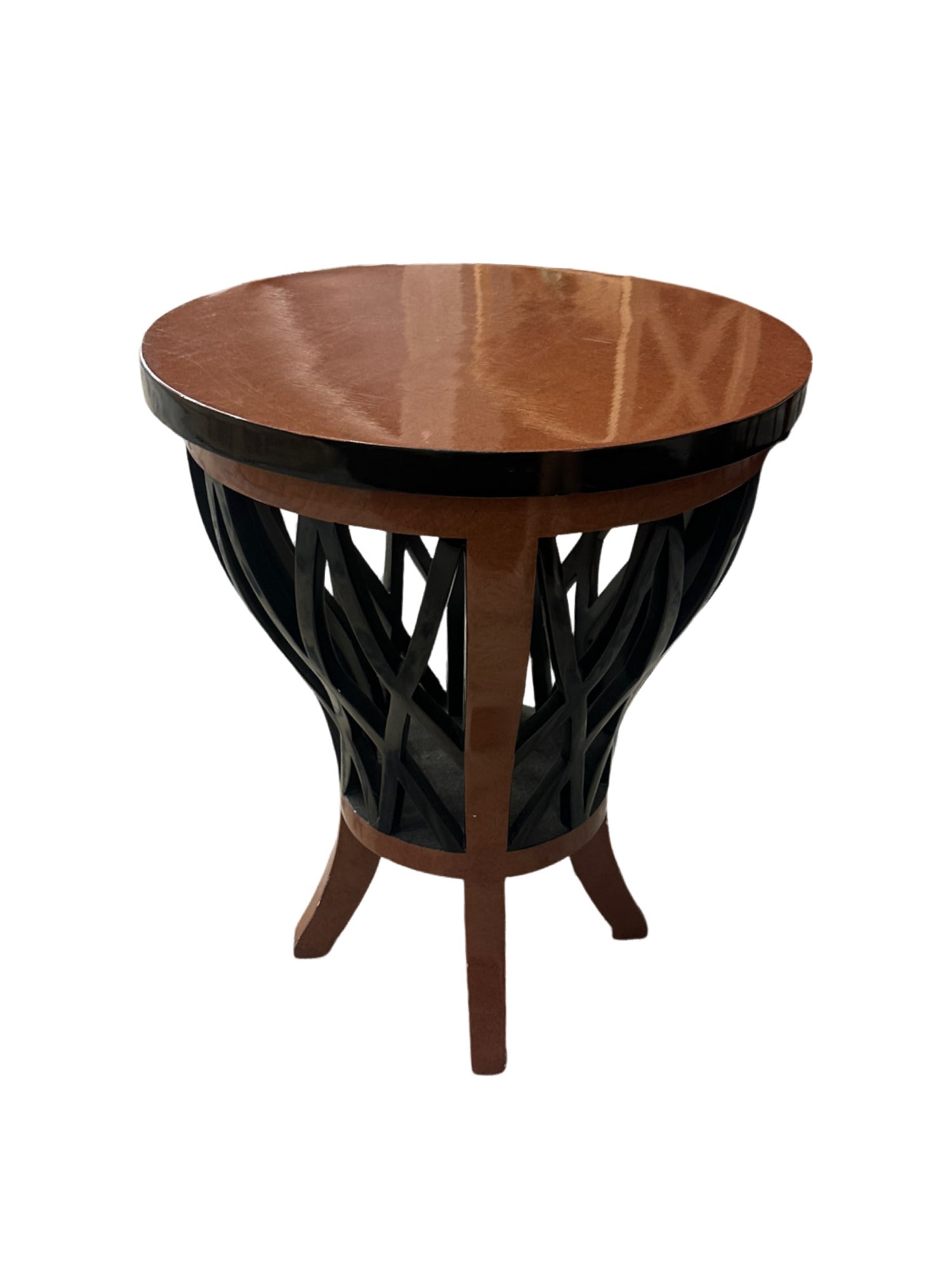 Art Deco Lattice Side Table: Art Deco Lattice Side Table 25"H x 21"W From the living estate of Betsy Havens **OUT OF HOUSE SHIPPING on this lot, we recommend Pak Mail 843-849-0310 info@charlestonshipping.com or PostNet 843-849-05