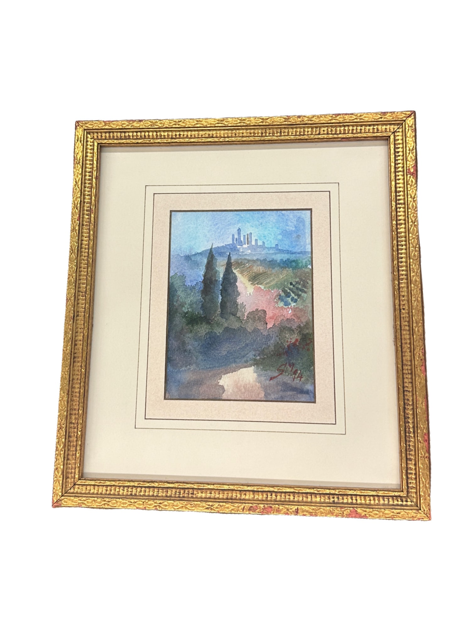 Beautiful Signed watercolor S.M.: Beautiful Signed watercolor S.M. From the living estate of Betsy Havens with frame 9.5"x10.5"
