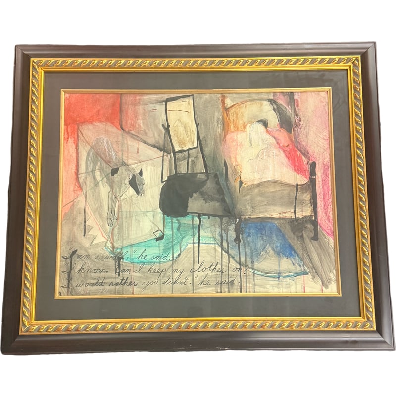 Charleston Artist Aggie Zedd Mixed Media I am A Wolf (He Said): Charleston Artist Aggie Zedd Mixed Media “I am A Wolf (He Said)” From The Charleston Living Estate Of Betsy Havens Measurements: 30.5”H x 36”L **OUT OF HOUSE SHIPPING on this lot, 