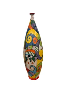 LARGE KLAUS, VIETRI FIGURAL GLAZED ART POTTERY VASE. MARKED.