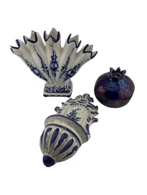 Ceramic Five Finger Vase, Holy Water Stoup, and Miniature Vase Set