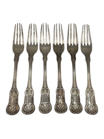 Middleton/Ravenel Estate - Frederick Marquand Coin Silver Forks Set of 6 in the "Kings" Pattern