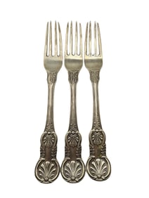 Middleton/Ravenel Estate - Fredrick Marquand Coin Silver Set of 3 Engraved Forks "Kings" Pattern