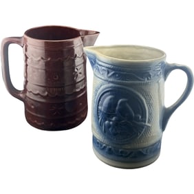 Lot of Two Vintage Pitchers - Clay City Pottery and Marcrest Stoneware Daisy Dot