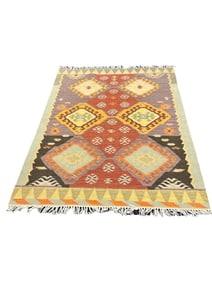 Vintage Turkish Kilim Rug: Handwoven Wool Accent Rug