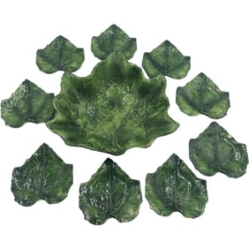 Vietri Foglia Green Leaf Serving Bowl and Small Plates