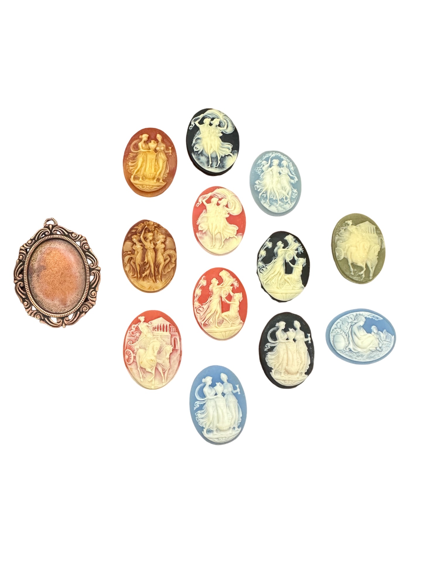 12 Vintage Cameos - Assorted Resin Acrylic Cameo Lot - DIY Jewelry Making (1 of 4)
