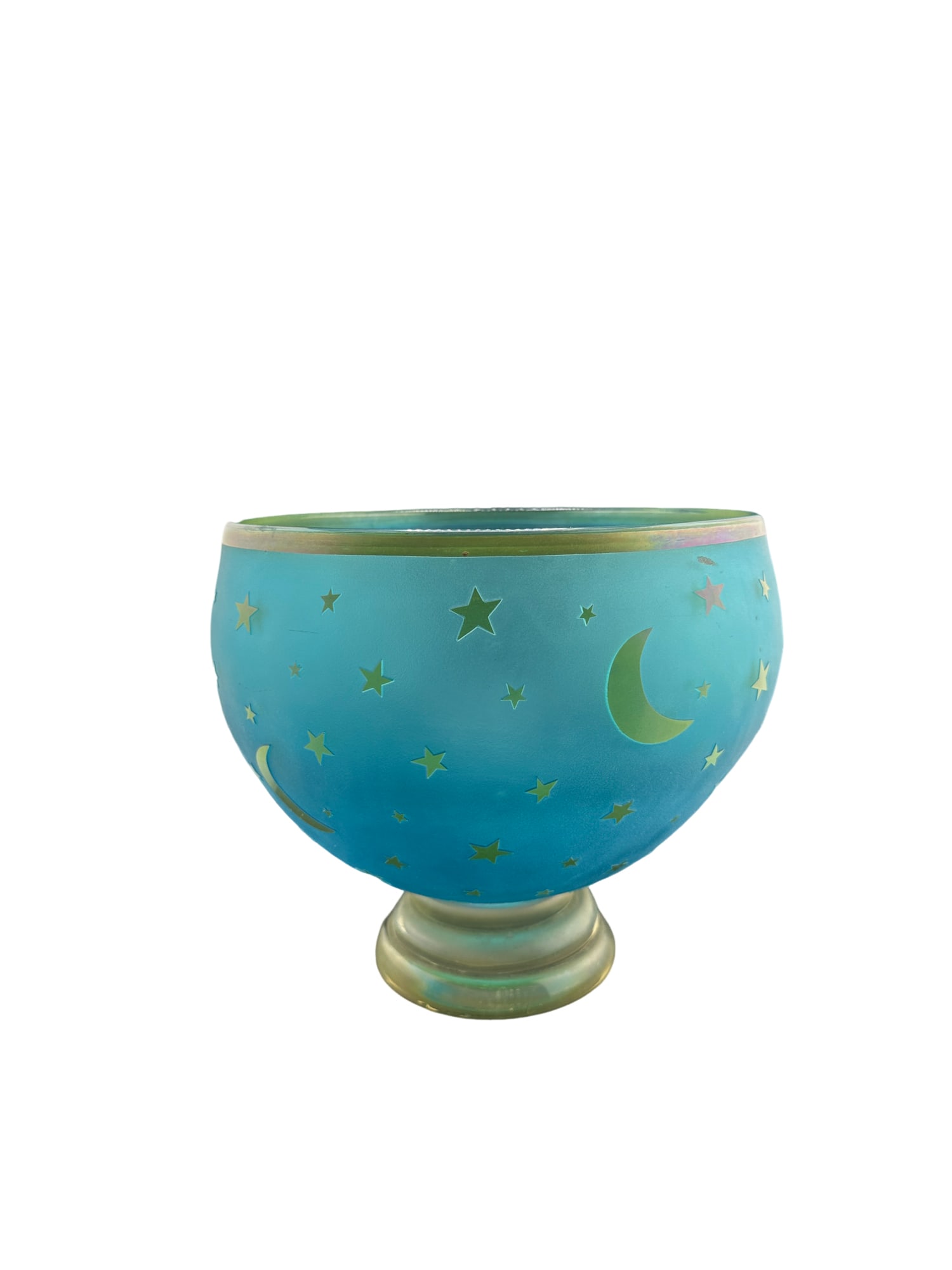 VINTAGE CORREIA ART GLASS "MOON AND STARS" LARGE BOWL 1995: VINTAGE CORREIA ART GLASS "MOON AND STARS" LARGE BOWL 1995 It measures 9.5 inches across and 8 5/8 tall! This was a very limited edition and very few exist. They seldom come up for sale. This piece ha