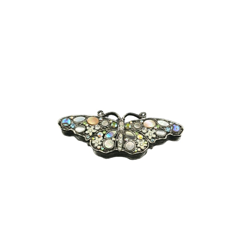 Vintage Butterfly Magnetic Brooch / Trinket Box: Vintage Butterfly Magnetic Brooch / Trinket Box. Super fun brooch that magnetically attaches to be lid of trinket box. From the Living Estate of Betsy Havens 3.5"L x 1.25"W **IN HOUSE SHIPPING WITHIN 