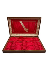 Middleton/Ravenel Family - Engraved Wooden Flatware Case with Red and Ivory Satin Interior