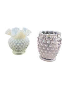 Set of Fenton Ruffled Vase and Elson Dew Drop Glass Cup