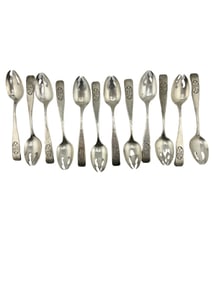 Set of 12 Schofield Elizabeth Tudor Hammered Sterling Silver ice cream spork 407g